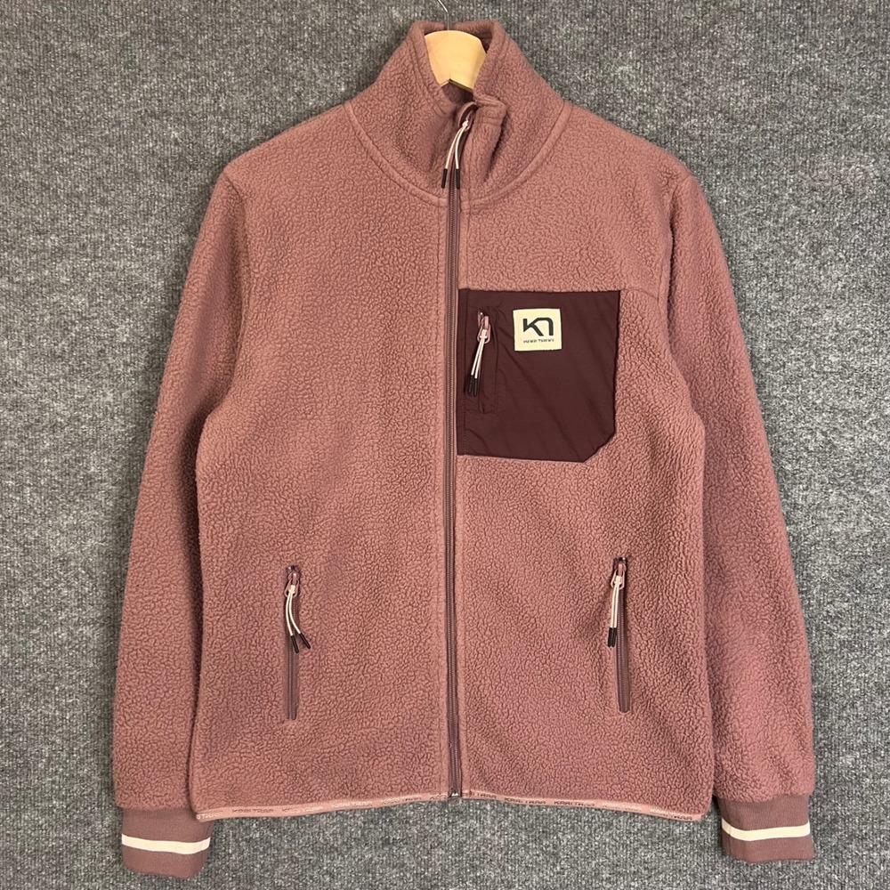 Kari Traa Fleece Jacket Womens S Pink Full Zip Pile Mock Neck Pocket